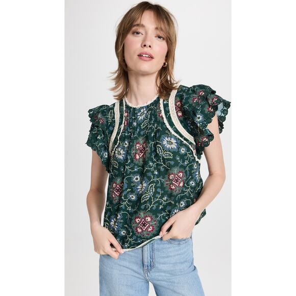 NWOT SEA New York Flutter Sleeve Lace Trim Crop Cotton Top Size Small - Picture 2 of 6